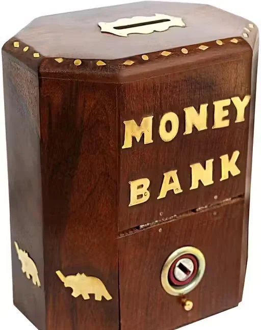 Wooden Money Bank Coin Saving Box with Lock and Key for Kids and Adults Decorative Wooden Piggy Bank Cash Storage Box Reusable Money Saving Box Home Decor Gift image 3