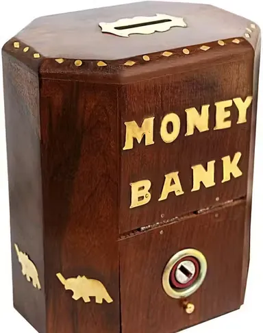 Wooden Money Bank Coin Saving Box with Lock and Key for Kids and Adults Decorative Wooden Piggy Bank Cash Storage Box Reusable Money Saving Box Home Decor Gift thumbnail 2