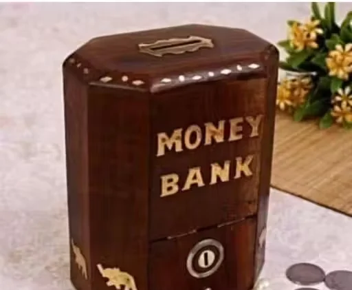 Wooden Money Bank Coin Saving Box with Lock and Key for Kids and Adults Decorative Wooden Piggy Bank Cash Storage Box Reusable Money Saving Box Home Decor Gift image 1