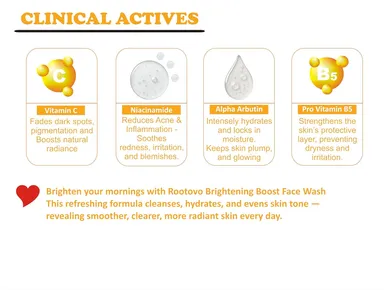 Rootovo Vitamin C Brightening Boost Face Wash 100ml with Niacinamide Alpha Arbutin Pro Vitamin B5 for Dark Spots Removal Skin Brightening Radiant Glow Face Cleanser for All Skin Types thumbnail 3