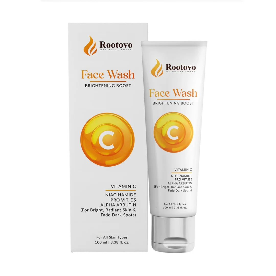 Rootovo Vitamin C Brightening Boost Face Wash 100ml with Niacinamide Alpha Arbutin Pro Vitamin B5 for Dark Spots Removal Skin Brightening Radiant Glow Face Cleanser for All Skin Types image 1