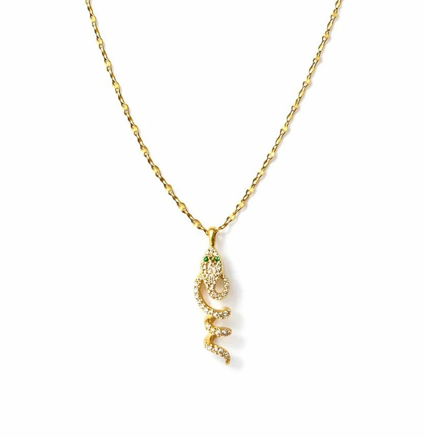Crystal Snake Pendant Necklace for Women Girls Gold Plated Serpent Charm Necklace with Green Stone Eyes Minimalist Fashion Jewellery Gift for Birthday Anniversary Daily Wear image 1