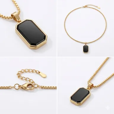 Minimalist Black Stone Pendant Necklace for Women Girls Gold Plated Geometric Rectangle Pendant Necklace Elegant Fashion Jewellery Gift for Daily Wear Birthday Anniversary thumbnail 1