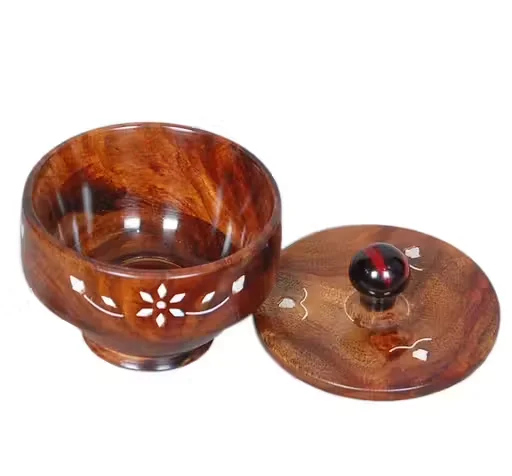 Handcrafted Sheesham Wood Dry Fruit Storage Jar with Lid Carved Wooden Masala Container Decorative Kitchen Storage Box Multipurpose Spice Dry Fruit Holder Brown image 2