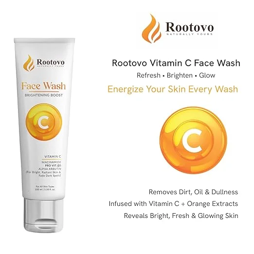 Rootovo Vitamin C Brightening Face Wash with Niacinamide, Alpha Arbutin & Pro Vitamin B5 for Dark Spot Removal, Skin Brightening, Deep Cleansing Face Cleanser for All Skin Types 100ml image 2