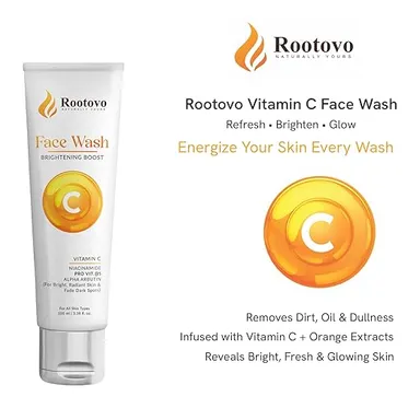 Rootovo Vitamin C Brightening Face Wash with Niacinamide, Alpha Arbutin & Pro Vitamin B5 for Dark Spot Removal, Skin Brightening, Deep Cleansing Face Cleanser for All Skin Types 100ml thumbnail 1