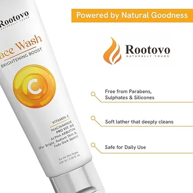 Rootovo Vitamin C Brightening Face Wash with Niacinamide, Alpha Arbutin & Pro Vitamin B5 for Dark Spot Removal, Skin Brightening, Deep Cleansing Face Cleanser for All Skin Types 100ml thumbnail 2