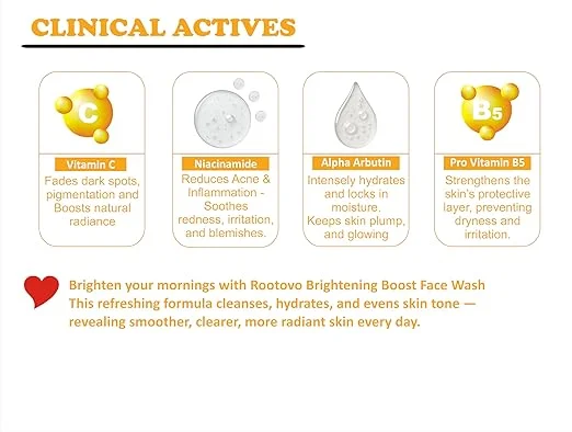 Rootovo Vitamin C Brightening Face Wash with Niacinamide, Alpha Arbutin & Pro Vitamin B5 for Dark Spot Removal, Skin Brightening, Deep Cleansing Face Cleanser for All Skin Types 100ml image 5