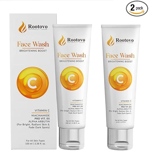 Rootovo Vitamin C Brightening Face Wash with Niacinamide, Alpha Arbutin & Pro Vitamin B5 for Dark Spot Removal, Skin Brightening, Deep Cleansing Face Cleanser for All Skin Types 100ml image 1