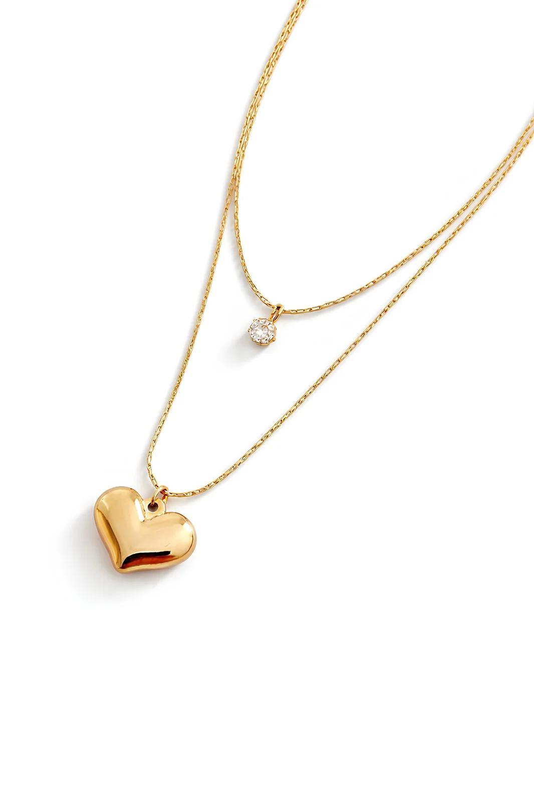Gold Plated Double Layer Heart Pendant Necklace for Women with Crystal Charm Chain Minimalist Romantic Jewellery Gift for Girlfriend Wife Anniversary Birthday Fashion Necklace image 1