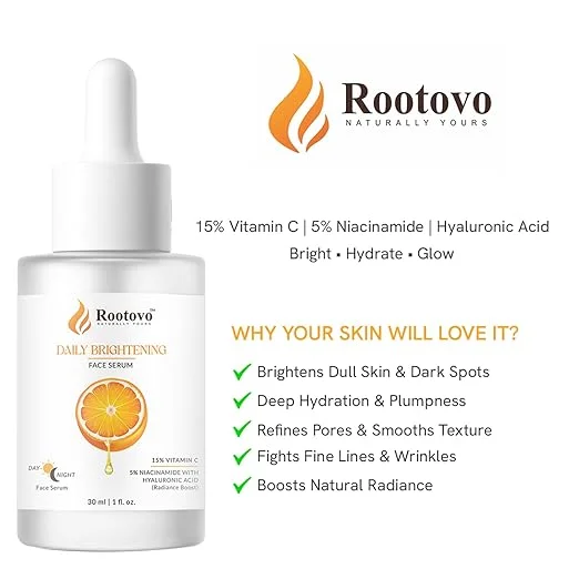 Rootovo SPF 50+ PA+++ Broad Spectrum Sunscreen with Aloe Vera Niacinamide Hyaluronic Acid Alpha Arbutin for Face UV Protection + Rootovo Vitamin C Niacinamide Hyaluronic Acid Daily Brightening Face Serum 30ml Skin Glow Anti Pigmentation Combo image 3