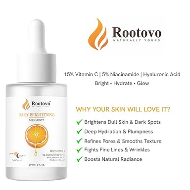 Rootovo SPF 50+ PA+++ Broad Spectrum Sunscreen with Aloe Vera Niacinamide Hyaluronic Acid Alpha Arbutin for Face UV Protection + Rootovo Vitamin C Niacinamide Hyaluronic Acid Daily Brightening Face Serum 30ml Skin Glow Anti Pigmentation Combo thumbnail 2