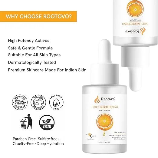 Rootovo SPF 50+ PA+++ Broad Spectrum Sunscreen with Aloe Vera Niacinamide Hyaluronic Acid Alpha Arbutin for Face UV Protection + Rootovo Vitamin C Niacinamide Hyaluronic Acid Daily Brightening Face Serum 30ml Skin Glow Anti Pigmentation Combo image 4