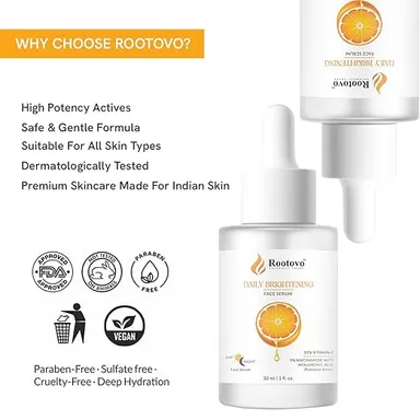Rootovo SPF 50+ PA+++ Broad Spectrum Sunscreen with Aloe Vera Niacinamide Hyaluronic Acid Alpha Arbutin for Face UV Protection + Rootovo Vitamin C Niacinamide Hyaluronic Acid Daily Brightening Face Serum 30ml Skin Glow Anti Pigmentation Combo thumbnail 3