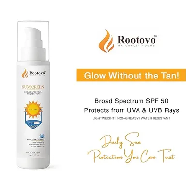 Rootovo Ceramide Moisturizer 100ml with Hyaluronic Acid Probiotic Rice Water + SPF 50 PA+++ Broad Spectrum Sunscreen 50ml Niacinamide Aloe Vera Alpha Arbutin Skin Repair Hydration Skincare Combo for Dry Sensitive Skin thumbnail 3