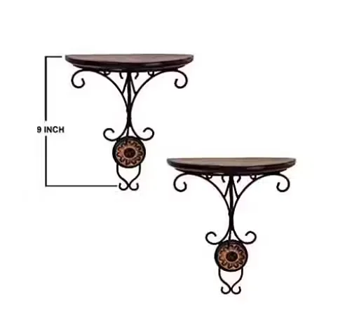 Vintage Wrought Iron Wall Shelf Set of 3 Decorative Floating Wall Shelves with Wooden Round Platform Rustic Wall Mount Display Rack for Living Room Bedroom Kitchen Home Decor image 4