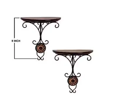 Vintage Wrought Iron Wall Shelf Set of 3 Decorative Floating Wall Shelves with Wooden Round Platform Rustic Wall Mount Display Rack for Living Room Bedroom Kitchen Home Decor thumbnail 3