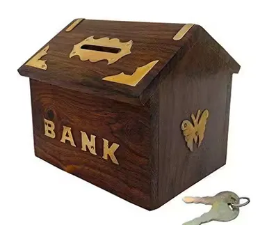 Premium Wooden Piggy Bank with Lock and Key for Kids and Adults Money Saving Box Wooden Coin Bank Decorative Home Savings Box Reusable Cash Storage Gift for Children and Students thumbnail 1