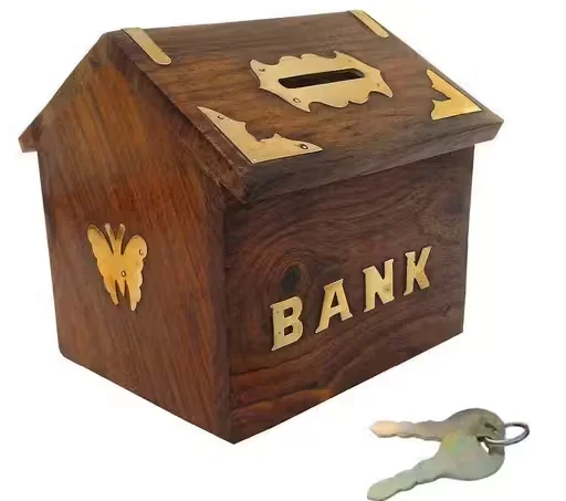 Premium Wooden Piggy Bank with Lock and Key for Kids and Adults Money Saving Box Wooden Coin Bank Decorative Home Savings Box Reusable Cash Storage Gift for Children and Students image 1