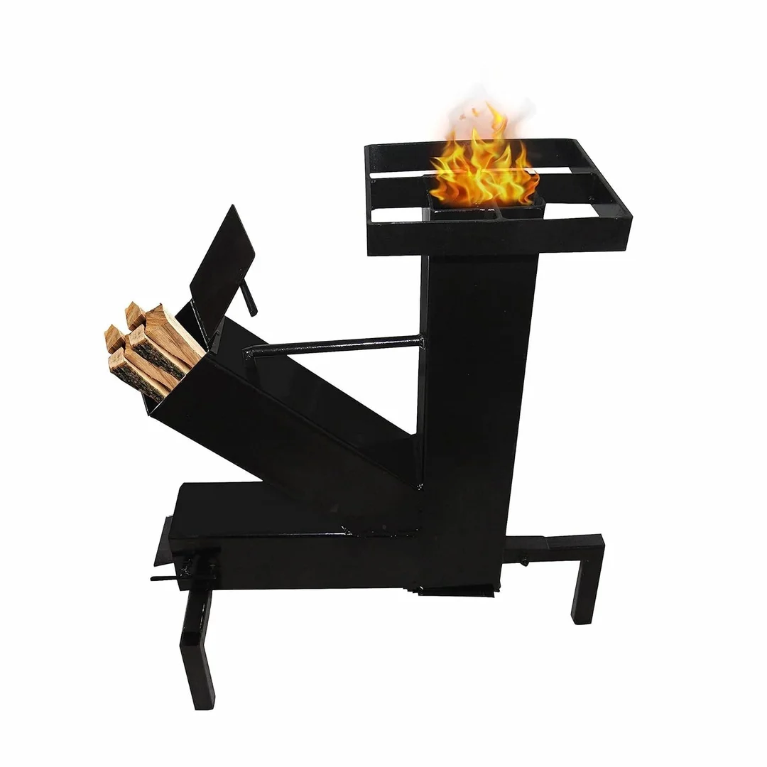 Wood Fired Rocket Stove for Outdoor & Home Use – Smokeless Metal Chulha Angeethi, Lakdi Ka Mitti Ka Chulha for Camping, Picnic, BBQ & Large Family Cooking Black D image 1