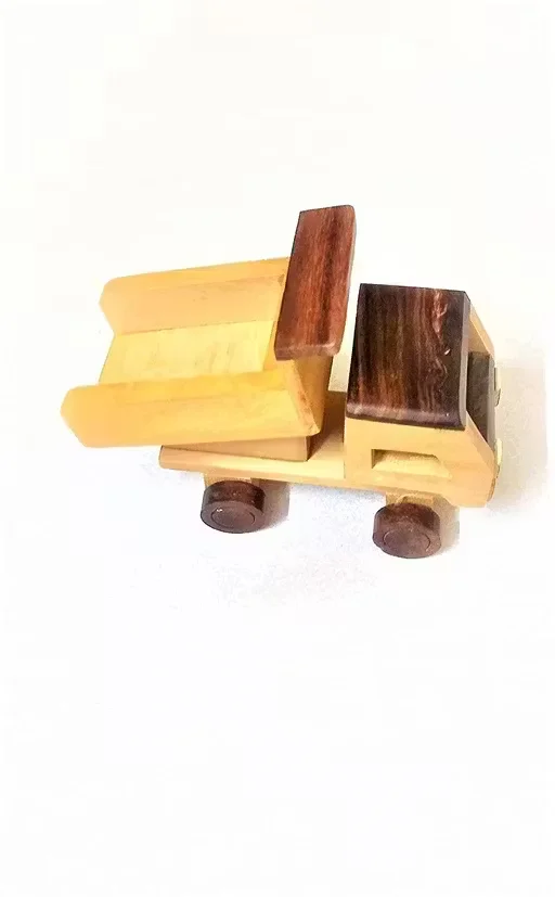 Wooden Toy Truck for Kids Handmade Natural Wood Dumper Truck Toy Vehicle Eco Friendly Montessori Learning Toy for Toddlers Boys Girls Gift Toy Truck India image 3