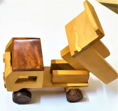 Wooden Toy Truck for Kids Handmade Natural Wood Dumper Truck Toy Vehicle Eco Friendly Montessori Learning Toy for Toddlers Boys Girls Gift Toy Truck India thumbnail 3