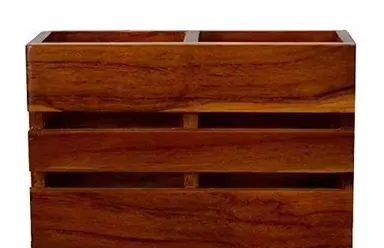 Handcrafted Solid Wooden Cutlery Holder 2 Compartment Kitchen Spoon Stand Utensil Organizer Rustic Brown Dining Table Cutlery Storage Box Wooden Spoon Holder thumbnail 2