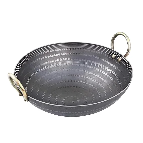 Food Grade Iron Kadai 3L | Smooth Edge Heavy Base Hammered Iron Kadhai with Riveted Handles, Metal Spoon Friendly, Gas & Induction Compatible Wok Kadhai 1000 ML image 3