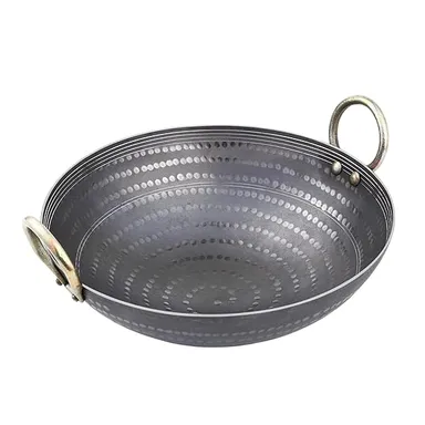 Food Grade Iron Kadai 3L | Smooth Edge Heavy Base Hammered Iron Kadhai with Riveted Handles, Metal Spoon Friendly, Gas & Induction Compatible Wok Kadhai 1000 ML thumbnail 2