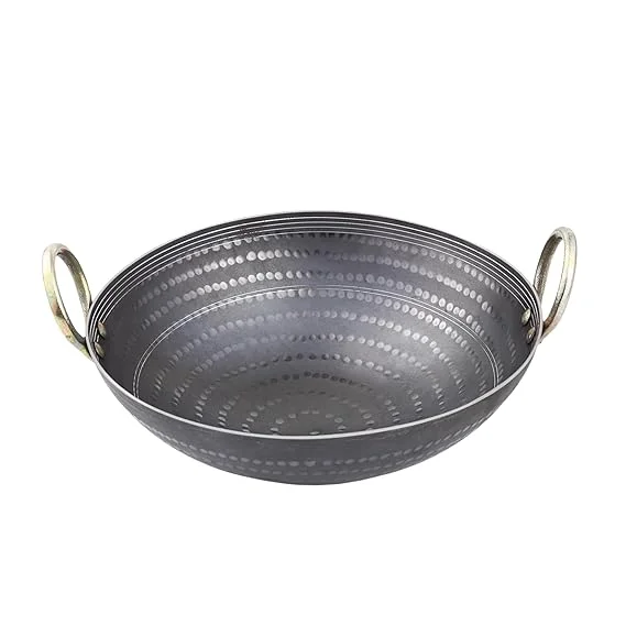 Food Grade Iron Kadai 3L | Smooth Edge Heavy Base Hammered Iron Kadhai with Riveted Handles, Metal Spoon Friendly, Gas & Induction Compatible Wok Kadhai 1000 ML image 1
