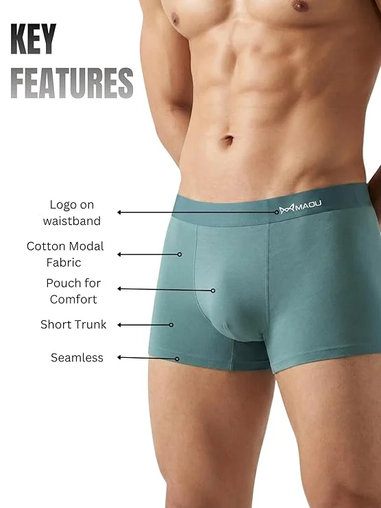 Men Breathable Cotton Stretch Trunk Underwear Pack of 2 Anti-Odour Soft Elastic Waist Boxer Briefs Comfortable Daily Wear Innerwear for Men Gym Running Office All Day Support image 4