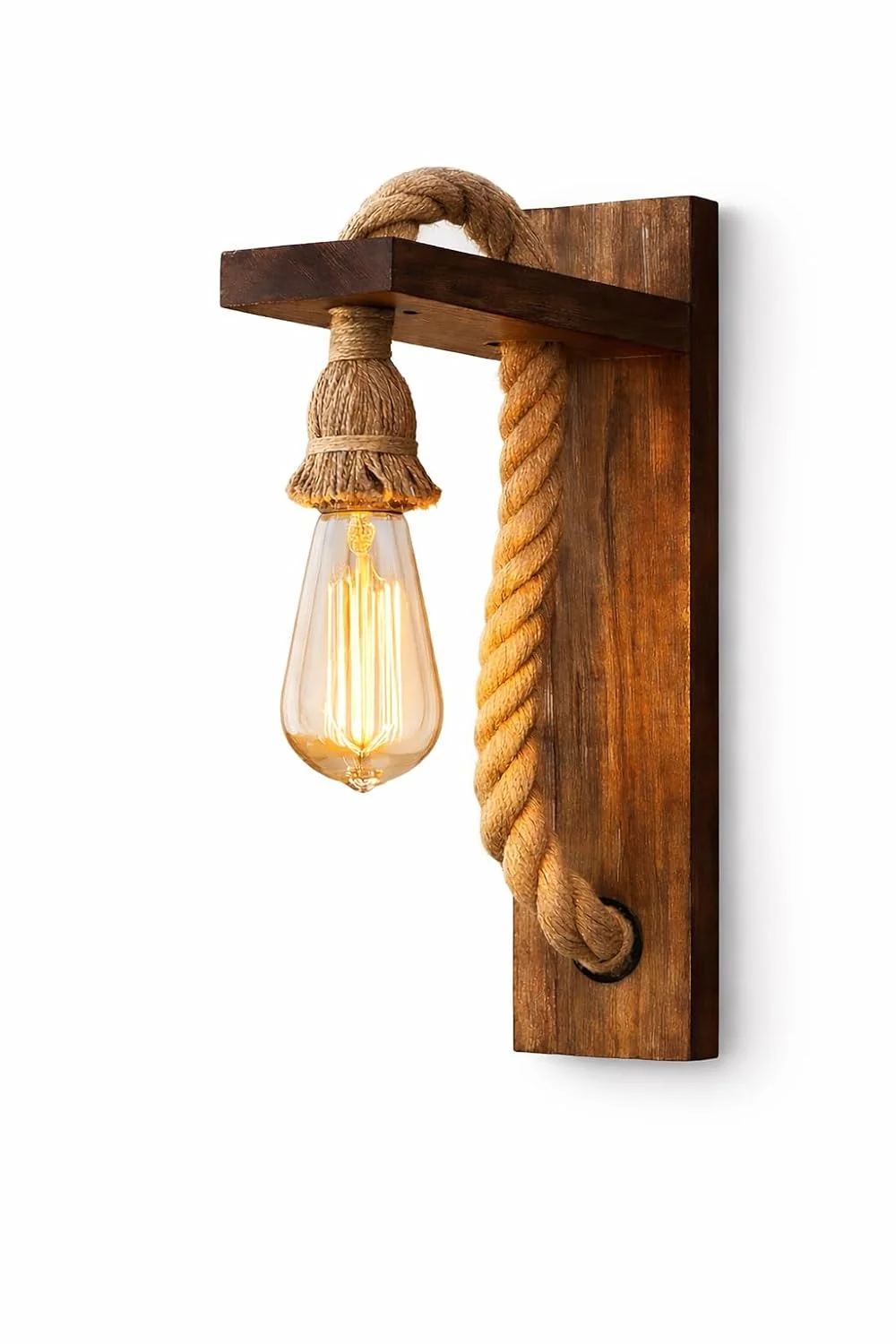 Wooden Rope Wall Lamp with E27 Holder | Vintage Rustic Antique Hanging Wall Light Sconce for Home Decor, Living Room, Bedroom, Hallway Decorative Lighting |Pack of 1 image 1