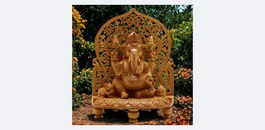 Handcrafted Wooden Lord Ganesha Idol Statue Decorative Ganesh Murti Carving for Home Temple Office Desk Puja Room Indian Handicraft Spiritual Decor Showpiece thumbnail 1