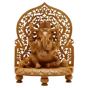 Handcrafted Wooden Lord Ganesha Idol Statue Decorative Ganesh Murti Carving for Home Temple Office Desk Puja Room Indian Handicraft Spiritual Decor Showpiece image 1