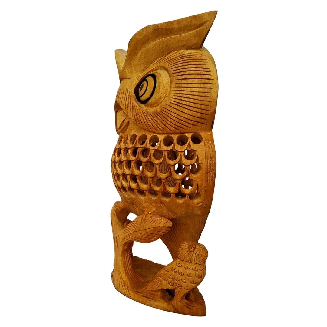 Hand Carved Wooden Owl Tea Light Candle Holder Decorative Owl Statue Table Decor Handmade Wood Carving Owl Figurine Home Decor Gift Item for Living Room Office Diwali Decoration image 3