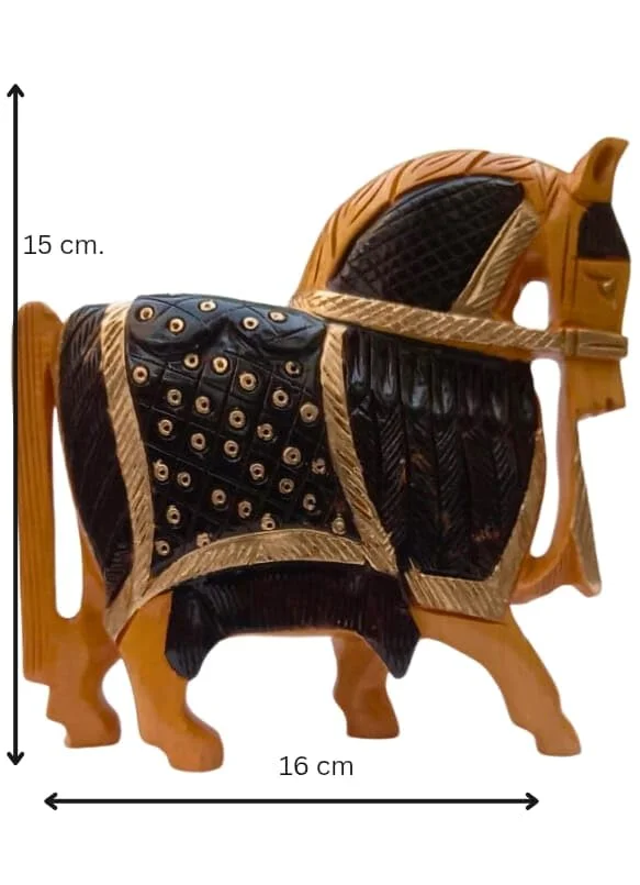Hand Carved Wooden Horse Statue Decorative Wooden Horse Figurine Handmade Wooden Horse Showpiece Traditional Indian Handicraft Table Decor Home Office Decoration Gift Item image 3