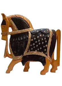 Hand Carved Wooden Horse Statue Decorative Wooden Horse Figurine Handmade Wooden Horse Showpiece Traditional Indian Handicraft Table Decor Home Office Decoration Gift Item image 1