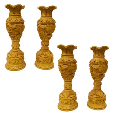 Luxury Decorative Flower Vase Stand Set Royal Carved Pedestal Vase Stand with Artificial Flower Arrangement Tall Floor Flower Vase Stand Wedding Stage Decoration Living Room Luxury Decor thumbnail 2