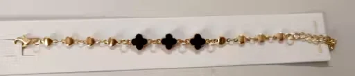 Women Gold Plated Clover Charm Bracelet with Black Flower Motifs Pearl Bead Chain Adjustable Fashion Bracelet for Girls Party Wear Jewellery Gift for Women image 1