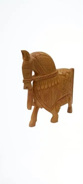 Hand Carved Wooden Horse Statue Traditional Indian Wooden Horse Showpiece Decorative Animal Figurine Handmade Wood Carving Horse Sculpture Table Decor Home Living Room Gift Item thumbnail 1