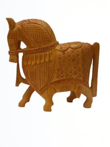 Hand Carved Wooden Horse Statue Traditional Indian Wooden Horse Showpiece Decorative Animal Figurine Handmade Wood Carving Horse Sculpture Table Decor Home Living Room Gift Item thumbnail 2
