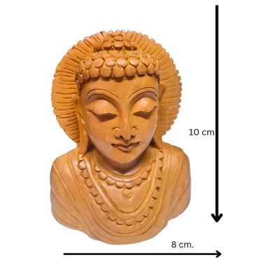 Hand Carved Wooden Buddha Face Statue Decorative Wooden Buddha Head Sculpture Handmade Wood Carving Buddha Idol Meditation Decor Living Room Table Decor Spiritual Gift Item thumbnail 2