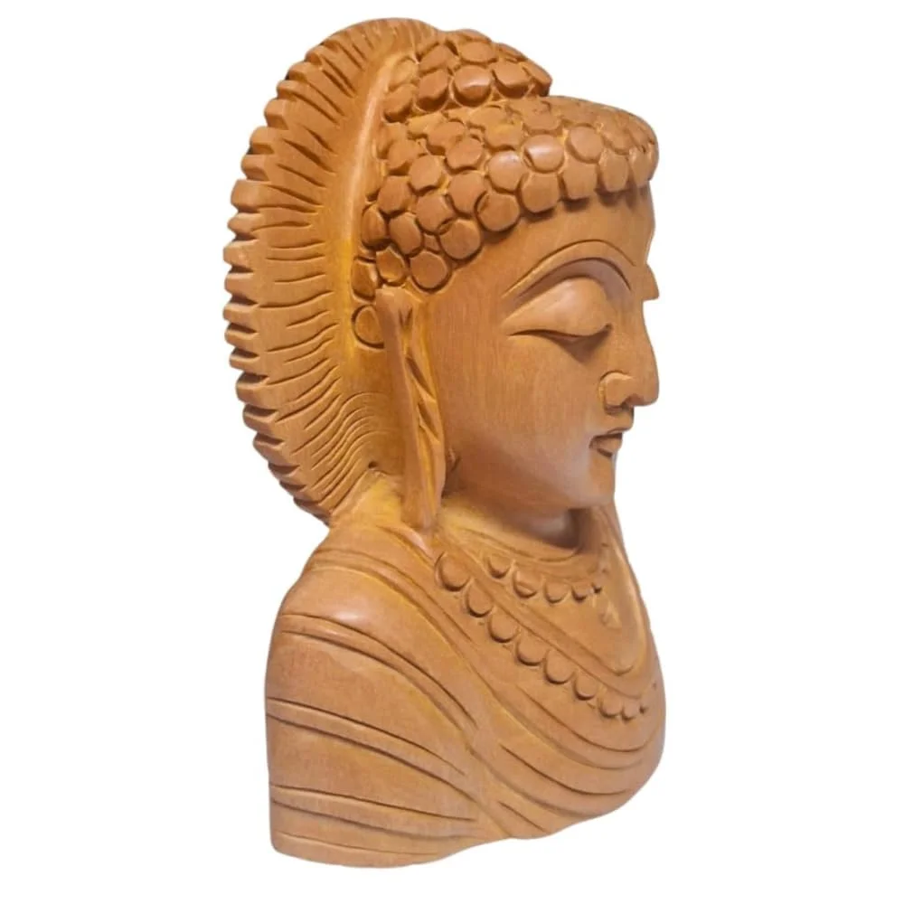 Hand Carved Wooden Buddha Face Statue Decorative Wooden Buddha Head Sculpture Handmade Wood Carving Buddha Idol Meditation Decor Living Room Table Decor Spiritual Gift Item image 4