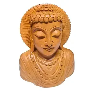 Hand Carved Wooden Buddha Face Statue Decorative Wooden Buddha Head Sculpture Handmade Wood Carving Buddha Idol Meditation Decor Living Room Table Decor Spiritual Gift Item image 1