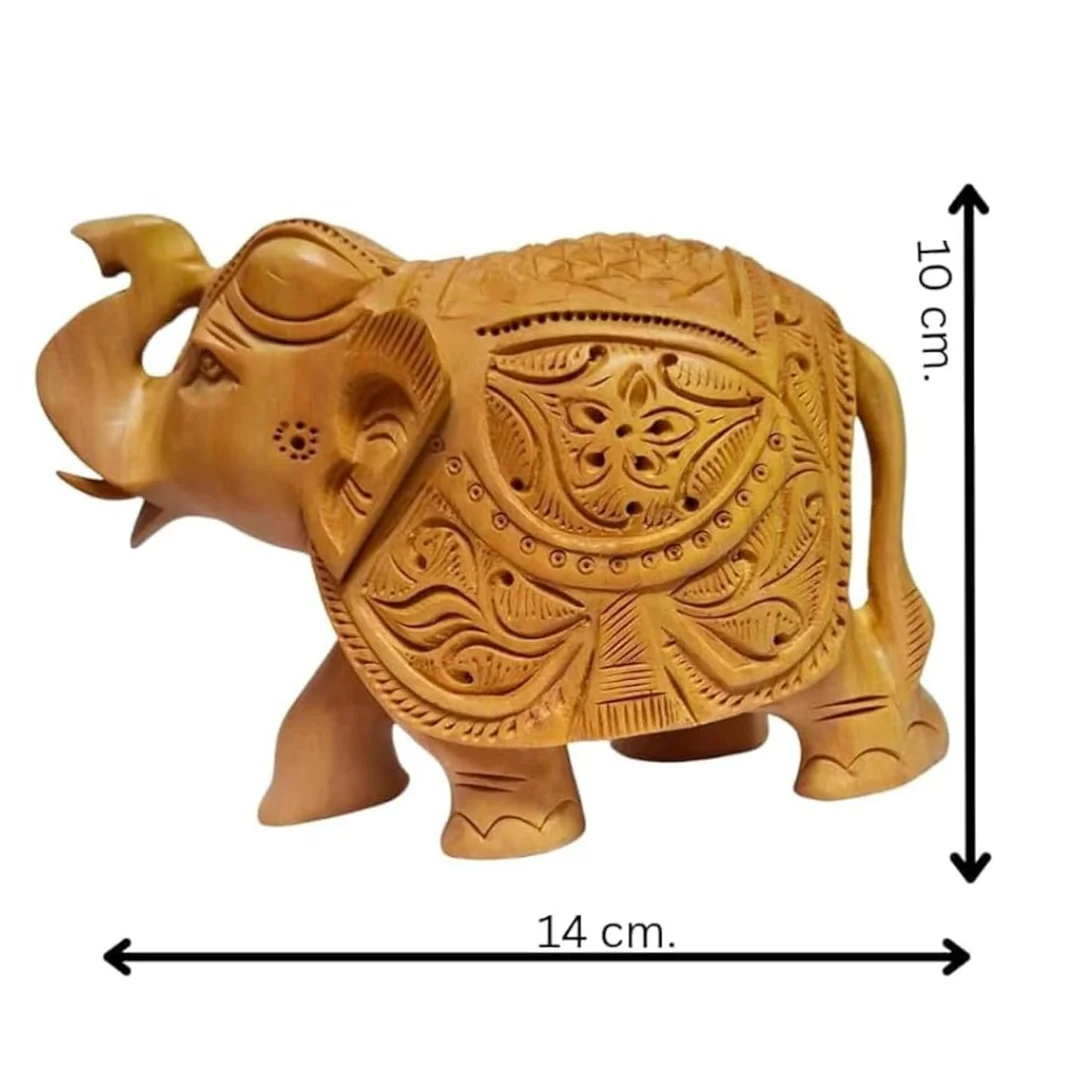 Hand Carved Wooden Elephant Statue Decorative Wooden Elephant Figurine Traditional Indian Wood Carving Elephant Showpiece Handmade Animal Sculpture Home Living Room Table Decor Gift image 2