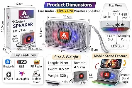 Refurbished) Fire Audio Fire 7 Pro Wireless Bluetooth Speaker Portable 5W Bass Stereo Sound RGB LED Mini Speaker USB AUX TF Card Support Rechargeable Outdoor Travel Speaker India image 5