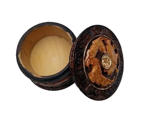 Hand Carved Wooden Elephant Decorative Box Round Wooden Elephant Carving Storage Box Handmade Wooden Jewellery Box Traditional Handicraft Trinket Box Home Decor Gift image 4