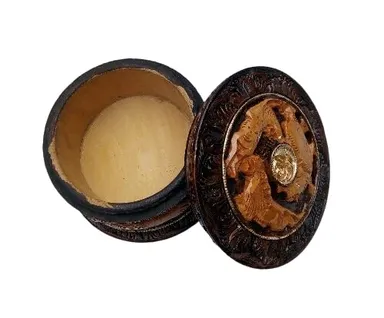 Hand Carved Wooden Elephant Decorative Box Round Wooden Elephant Carving Storage Box Handmade Wooden Jewellery Box Traditional Handicraft Trinket Box Home Decor Gift thumbnail 3