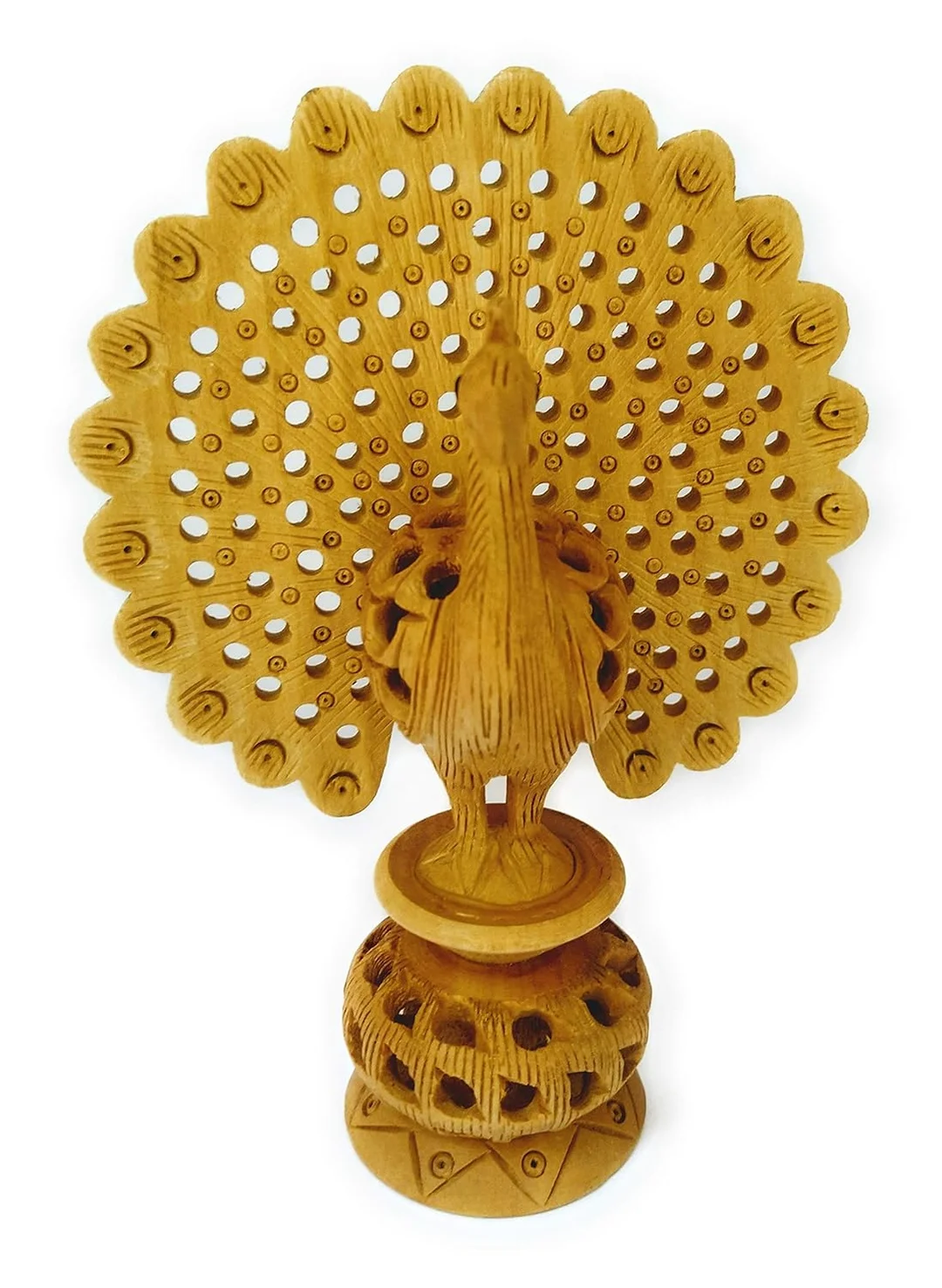 Hand Carved Wooden Peacock Statue Decorative Wooden Peacock Figurine Handmade Wood Carving Peacock Showpiece Traditional Indian Bird Sculpture Home Living Room Decor Gift image 3