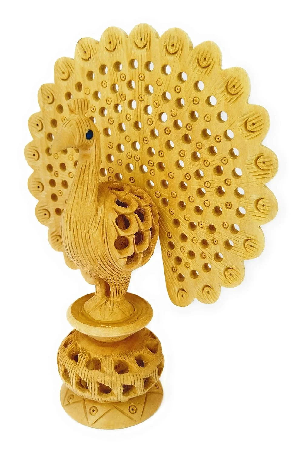 Hand Carved Wooden Peacock Statue Decorative Wooden Peacock Figurine Handmade Wood Carving Peacock Showpiece Traditional Indian Bird Sculpture Home Living Room Decor Gift image 1